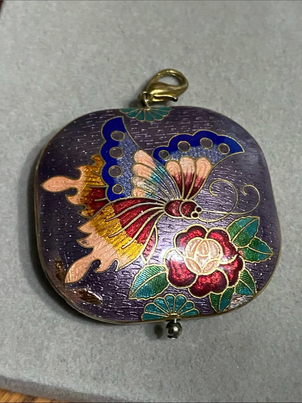 VTG Purple Butterfly Cloisonné Pendant Purse Charm